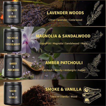 Men's Scented Candles - 4 Pack Gift Set (28oz) | Soy Wax Aromatherapy