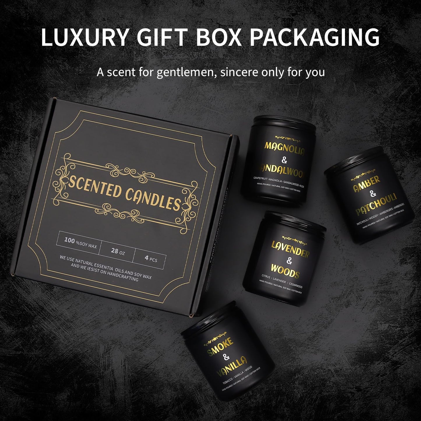 Men's Scented Candles - 4 Pack Gift Set (28oz) | Soy Wax Aromatherapy