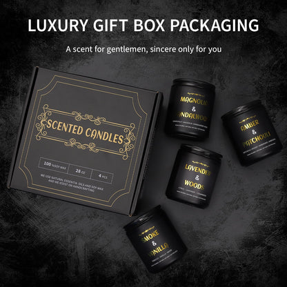 Men's Scented Candles - 4 Pack Gift Set (28oz) | Soy Wax Aromatherapy