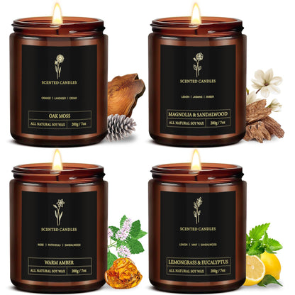 Scented Candles for Men - 4-Pack, 28oz Soy Wax, 300 Hour Burn Time