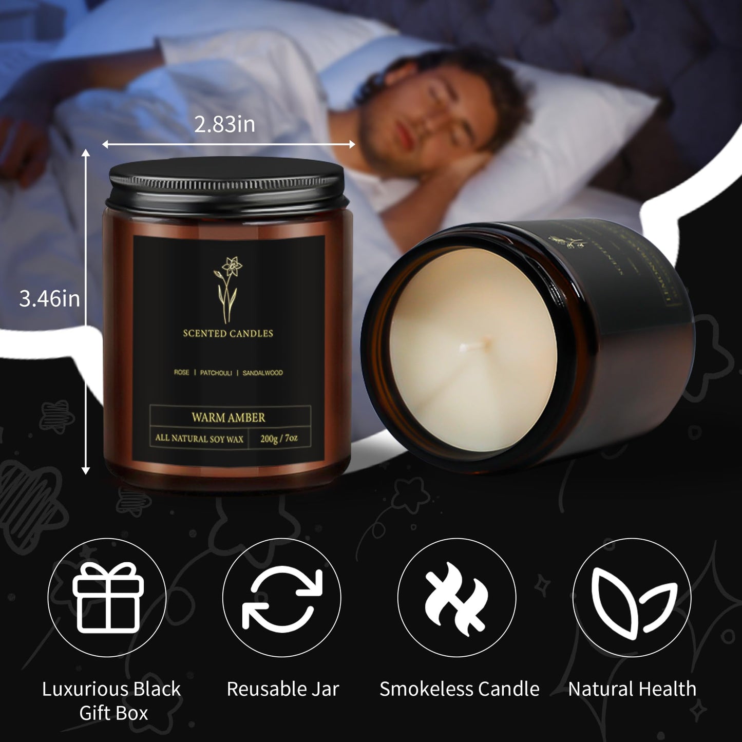 Scented Candles for Men - 4-Pack, 28oz Soy Wax, 300 Hour Burn Time