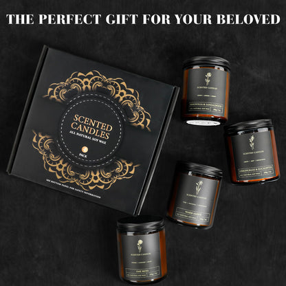 Scented Candles for Men - 4-Pack, 28oz Soy Wax, 300 Hour Burn Time