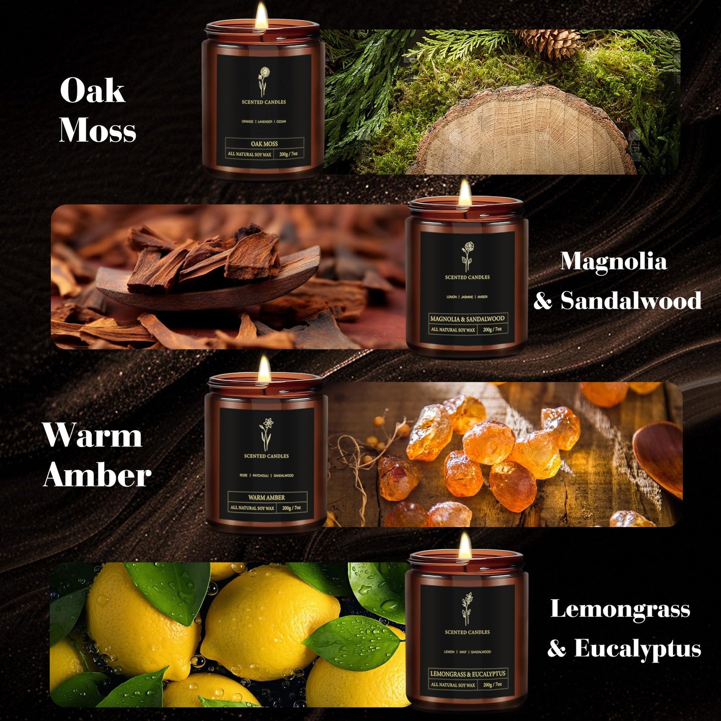 Scented Candles for Men - 4-Pack, 28oz Soy Wax, 300 Hour Burn Time