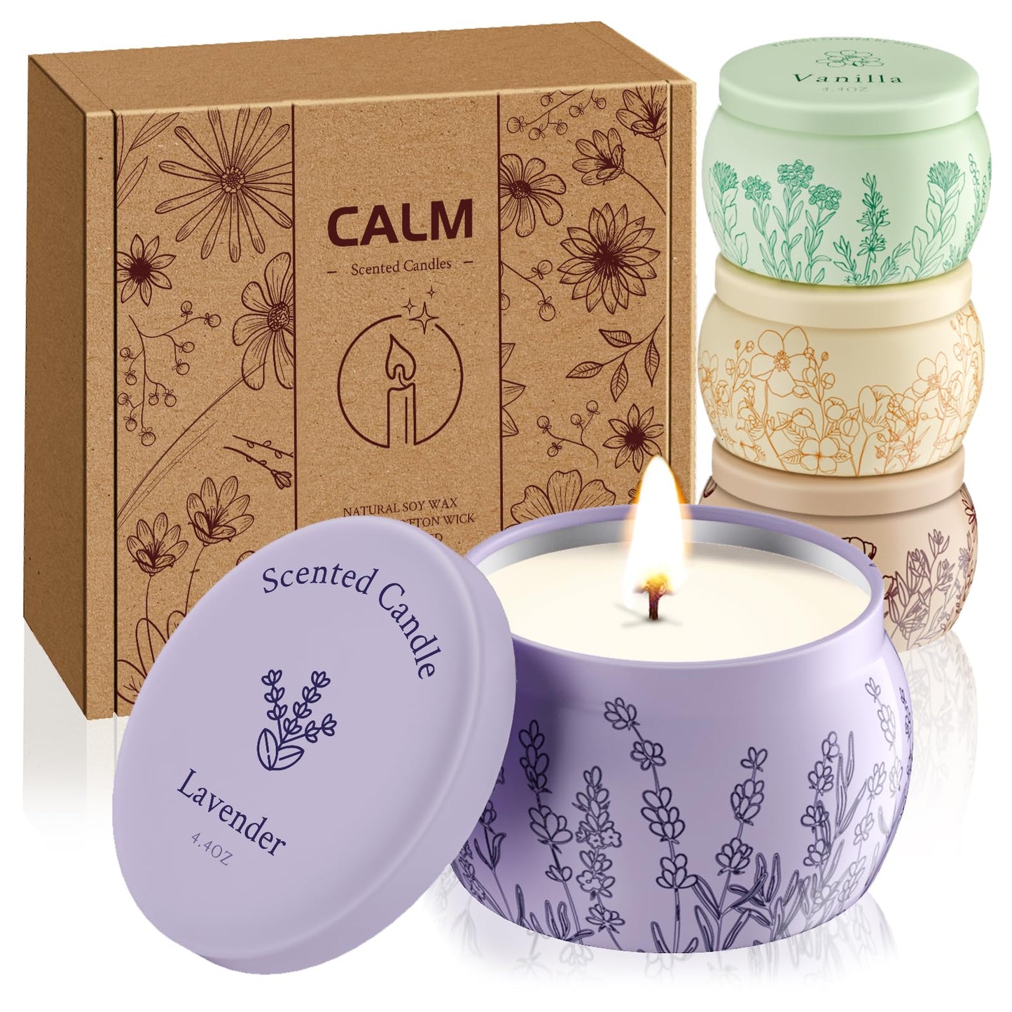 Scented Candles for Mom – 4 Pack Soy Candles (Lavender, Vanilla, Rose & Sandalwood, Jasmine) 17.6oz