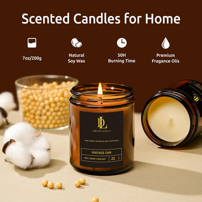 4 Pack Soy Scented Candles Set (28oz) – Magnolia & Sandalwood, Moroccan Amber, Lemon Eucalyptus, Vintage Oak