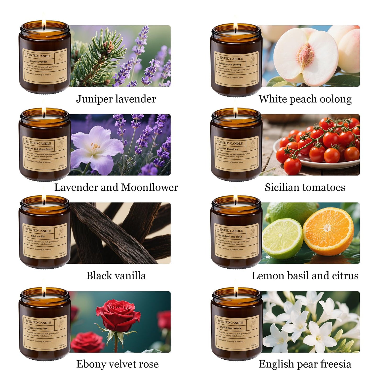 Natural Soy Scented Candles – 8 Random Scents, Lead-Free Wicks, 40h Burn Time