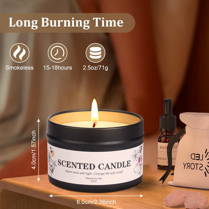 6 Pack Scented Candles Gift Set for Women & Men - Natural Soy Wax Aromatherapy Jar Candles