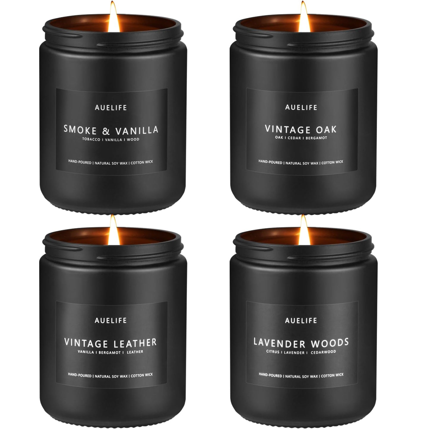 4 Pack Scented Candles Set for Men | Leather, Oak, Smoke & Vanilla