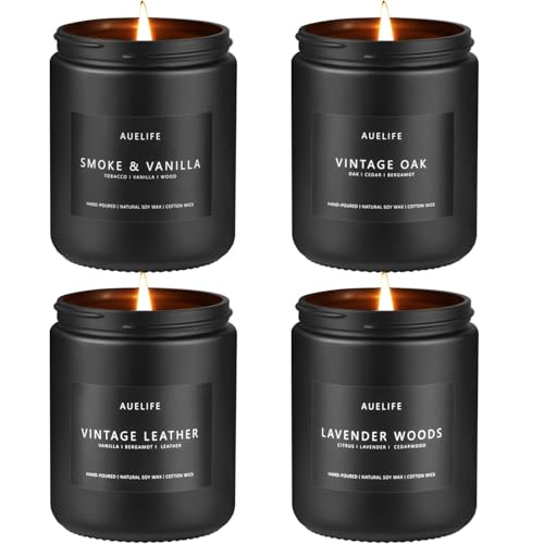 4 Pack Scented Candles Set for Men | Leather, Oak, Smoke & Vanilla