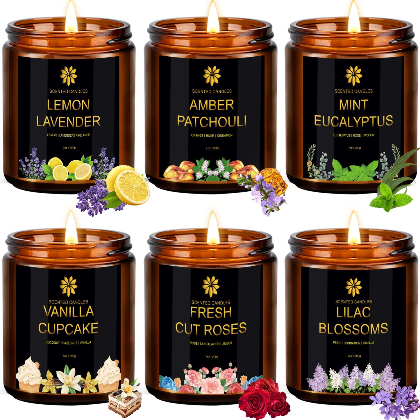 Scented Candles Set for Home - 6 Pack Soy Wax Aromatherapy (Lemon Lavender) | Up to 300 Hours