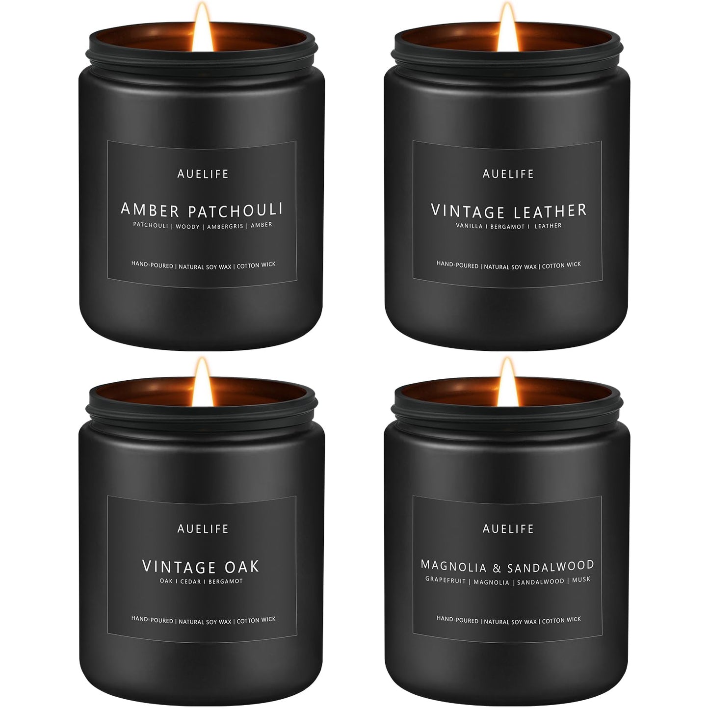 Scented Candles Set for Men - Leather, Oak & Amber Patchouli (4 Pack)