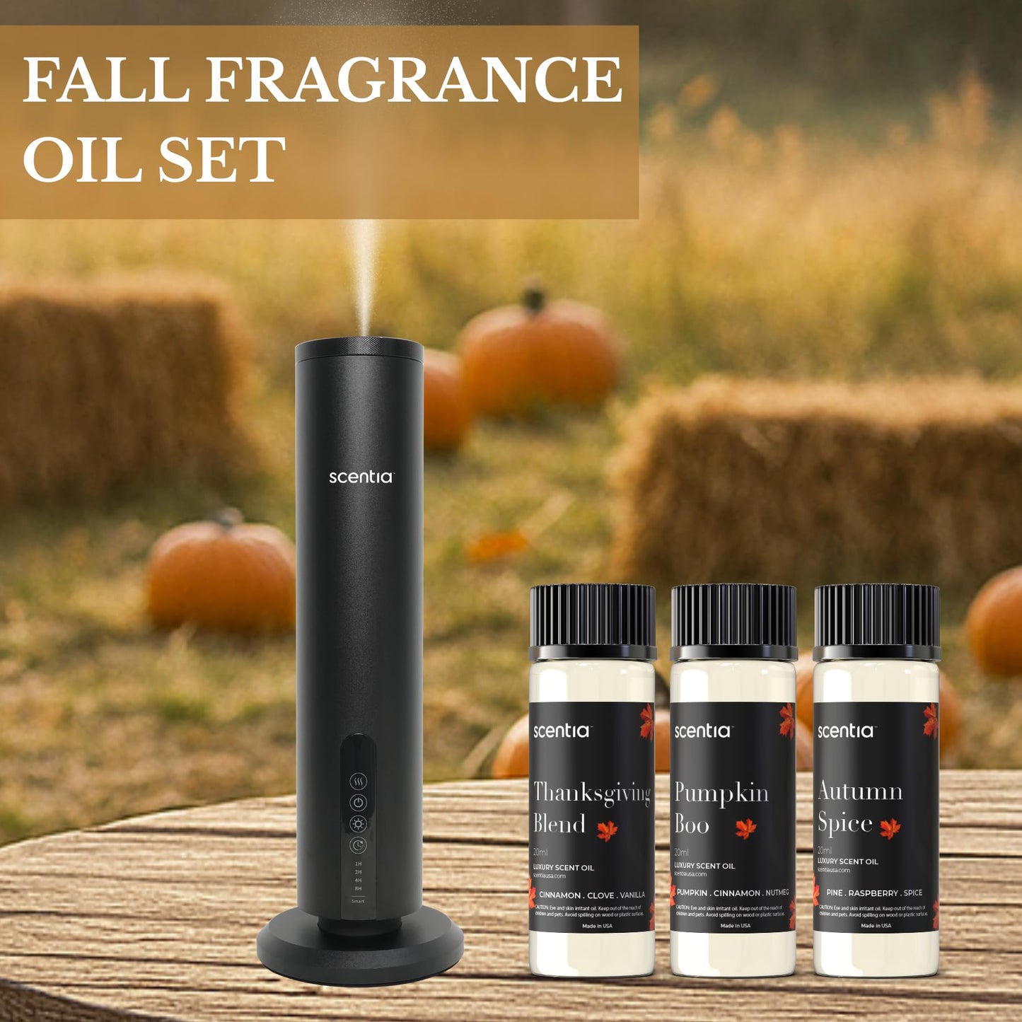 Scentia Fall Essential Oils Set – Autumn Spice, Thanksgiving Blend & Pumpkin Boo (20ml) for Diffuser, Candles & DIY | Perfect Fall Gift