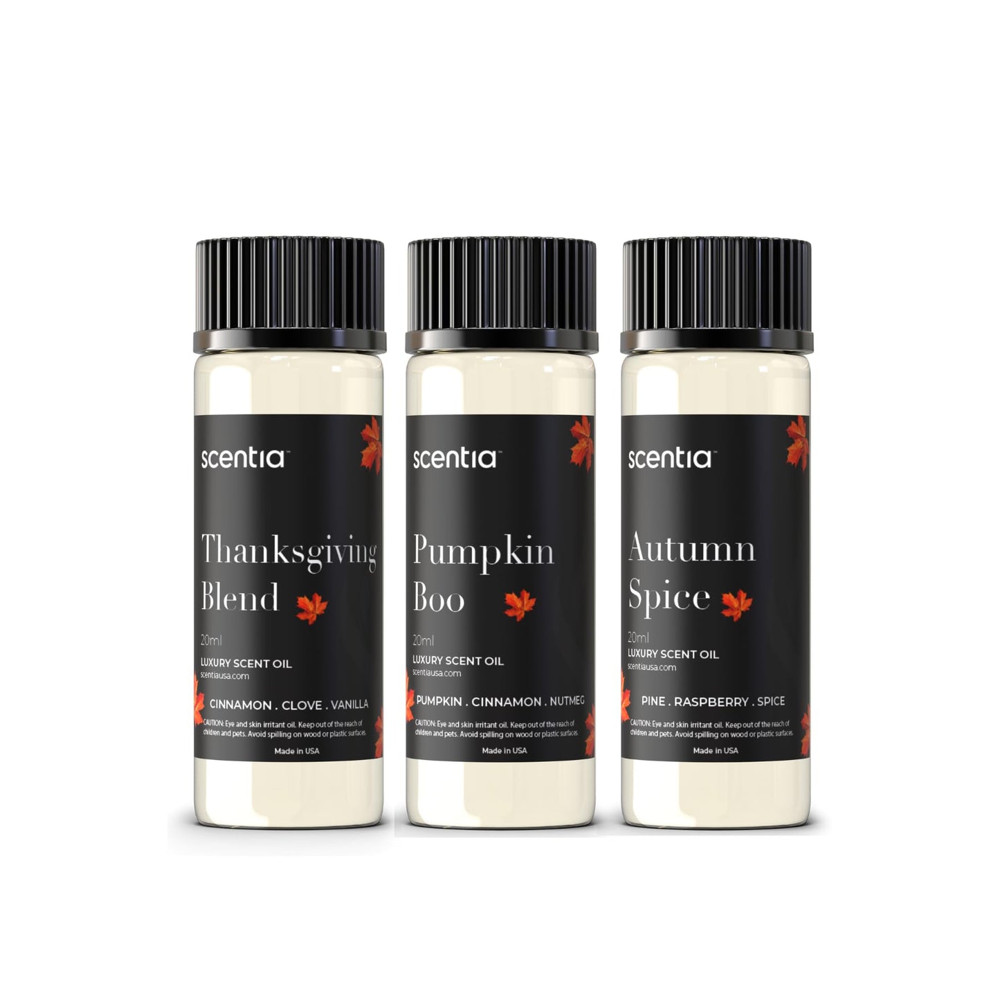 Scentia Fall Essential Oils Set – Autumn Spice, Thanksgiving Blend & Pumpkin Boo (20ml) for Diffuser, Candles & DIY | Perfect Fall Gift