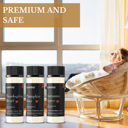 Scentia Fall Essential Oils Set – Autumn Spice, Thanksgiving Blend & Pumpkin Boo (20ml) for Diffuser, Candles & DIY | Perfect Fall Gift