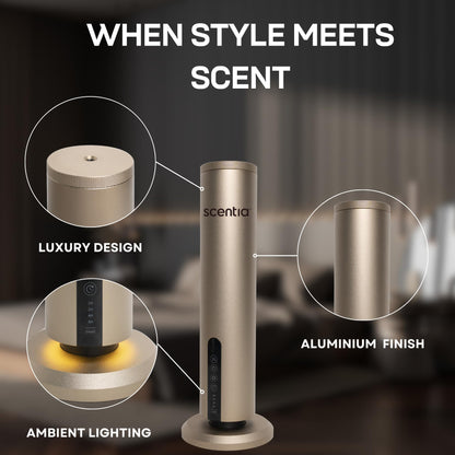 Scentia Max Diffuser – Wireless Waterless Diffuser with App Control | Covers 1500 Sq Ft | Gold