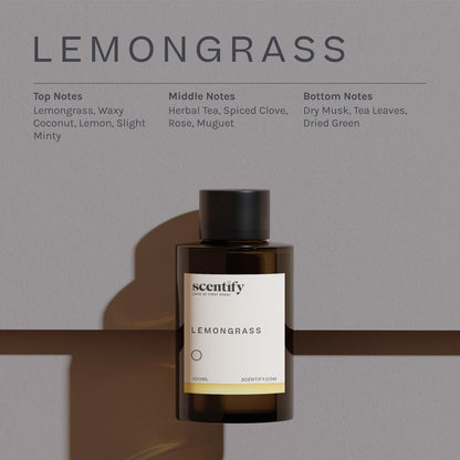 Scentify Lemongrass Aroma Oil Refill for Diffusers – Lemongrass, Clove & Musk (100ml / 3.38 oz)