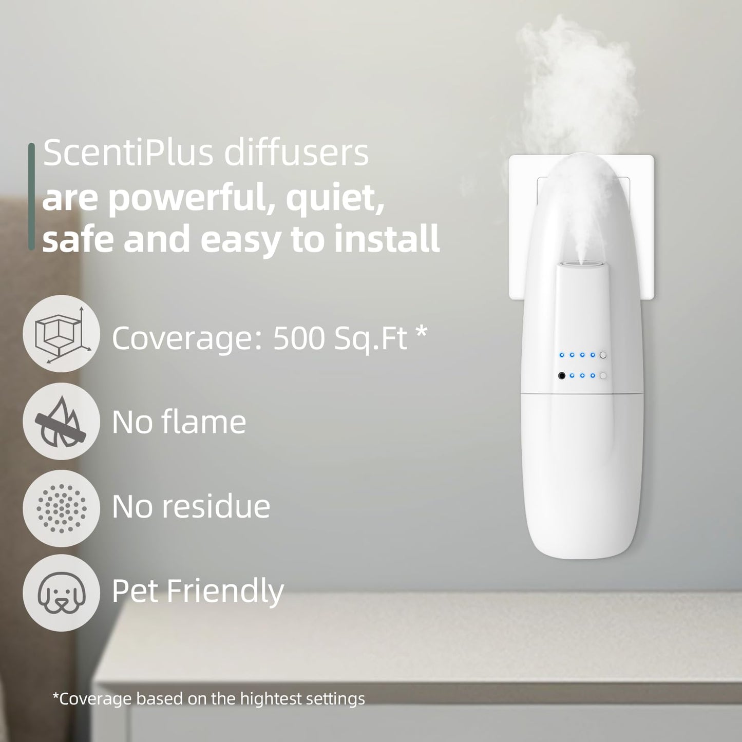 ScentiPlus Waterless Diffuser – Plug-In, Cold-Air Diffusion for Home and Large Rooms (White)