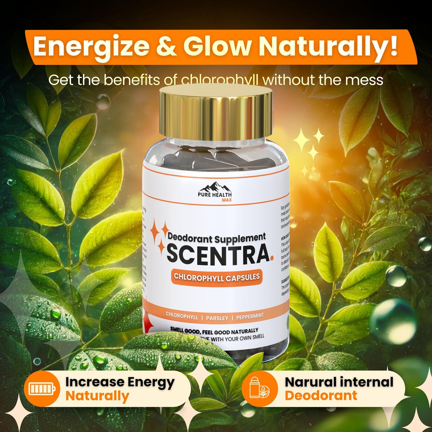 Scentra Deodorizing Supplement | Chlorophyll Capsules for Women & Men | 60 Tablets