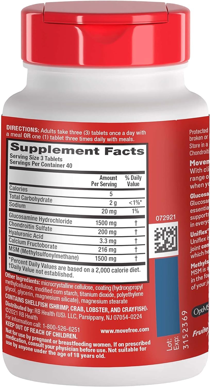 Schiff Move Free Advanced Plus 1500 mg MSM – 120 Coated Tablets, Pack of 3