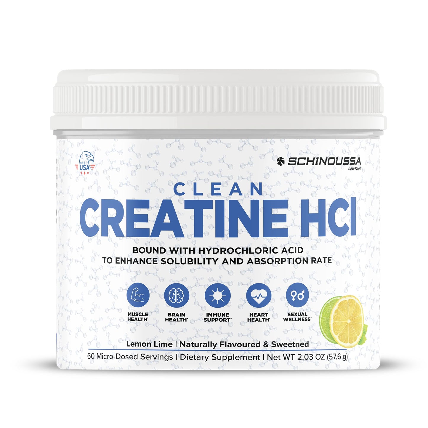 Schinoussa Lemon Lime Creatine HCL Powder | Micro-Dosed, Stimulant-Free