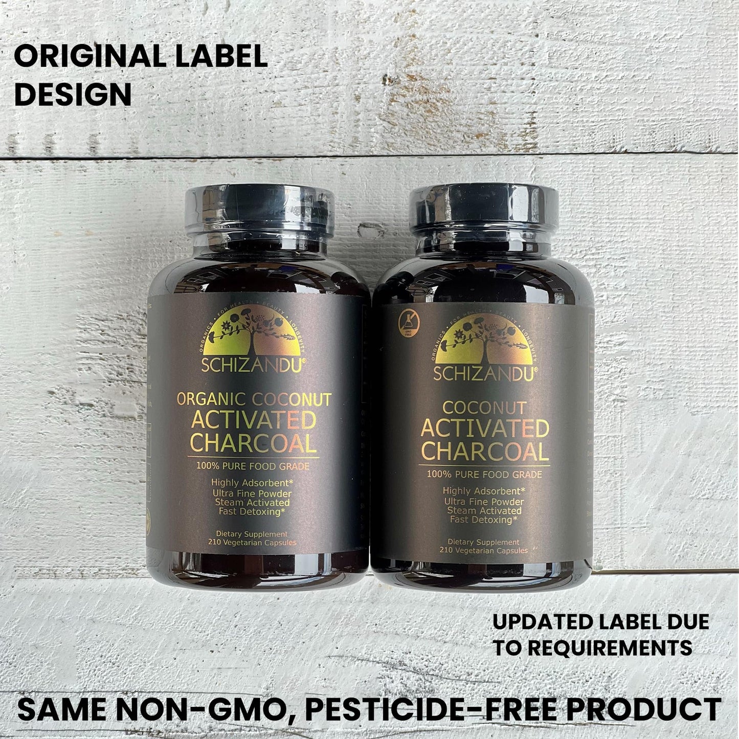 Schizandu Activated Coconut Charcoal Capsules - Vegan, Organic, Non-GMO, 210 Count | X-Large Bottle