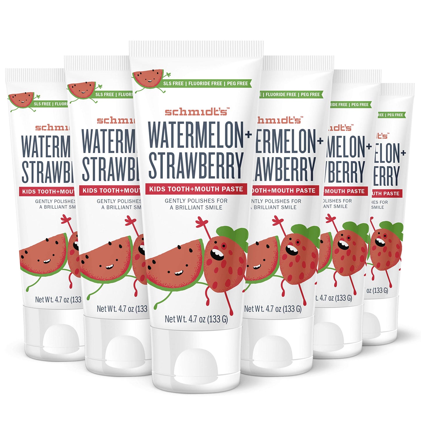 Schmidt's Kids Watermelon + Strawberry Fluoride-Free Toothpaste – 4.7 oz (6 Count)