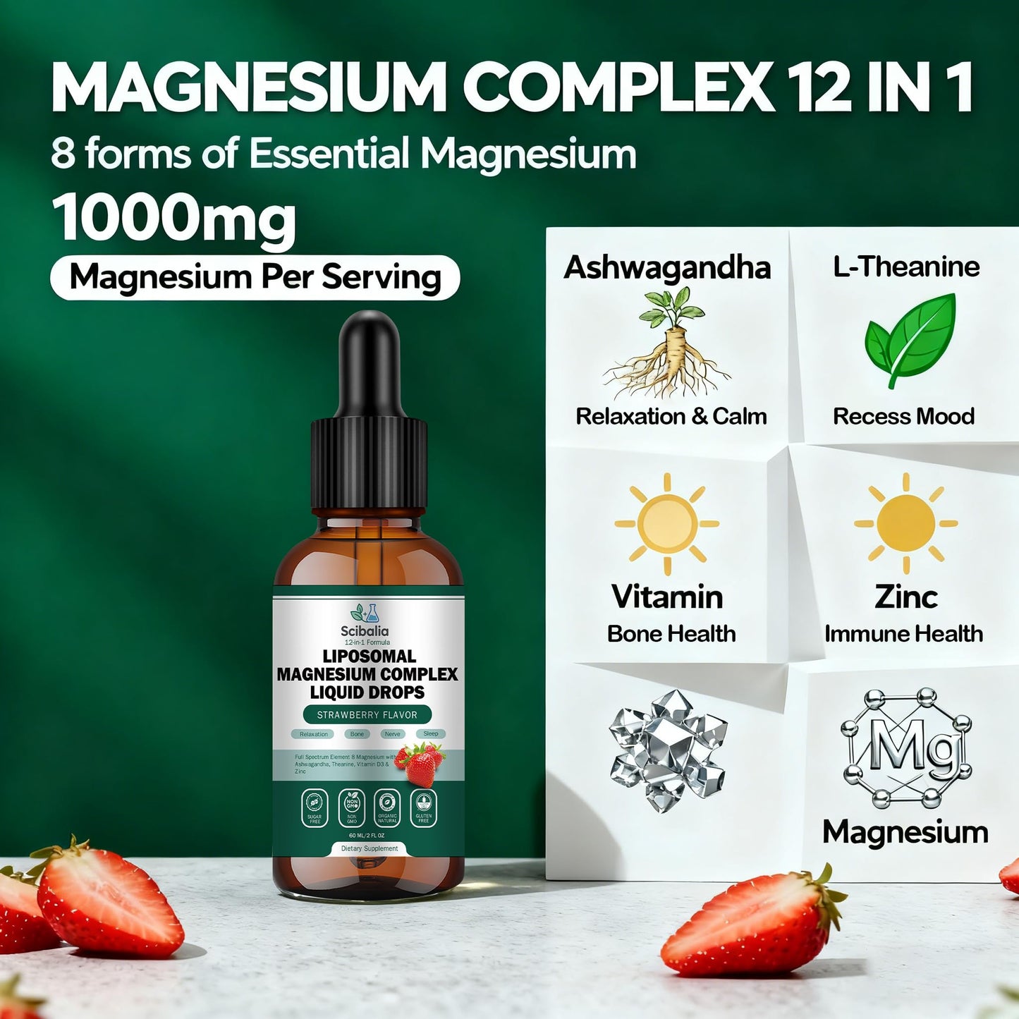 Scibalia Liposomal Magnesium 12-in-1 Liquid Drops | 1000mg, Ashwagandha, L-Theanine, D3 & Zinc