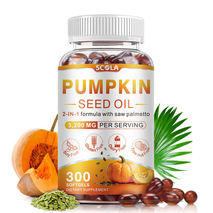 SCOLA Pumpkin Seed Oil Capsules with Saw Palmetto – 3200mg Prostate & Urinary Health (300 Softgels) | Non-GMO, Gluten-Free