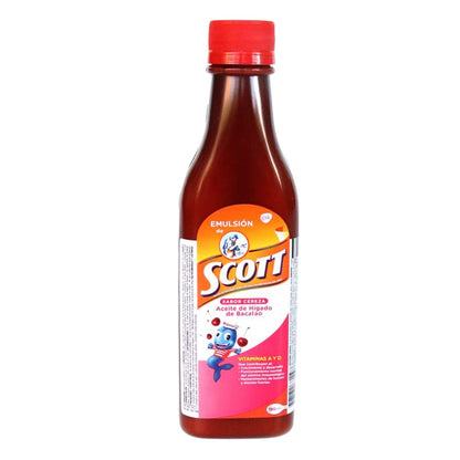 Scott Emulsion 180 ml Cod Liver Oil for Kids – 2 Pack with Vitamins A, D & Calcium (Cherry, Tropical Fruits, Traditional)