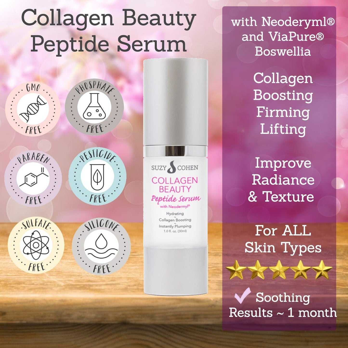 Script Essentials Suzy Cohen Collagen Beauty Peptide Serum – Collagen Boosting, Instant Plumping (30 ml)