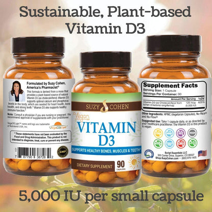 Script Essentials Vegan Vitamin D3 5,000 IU – Immune Support, Bone Health, 90 Servings