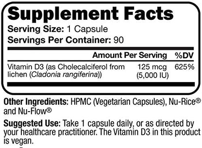 Script Essentials Vegan Vitamin D3 5,000 IU – Immune Support, Bone Health, 90 Servings