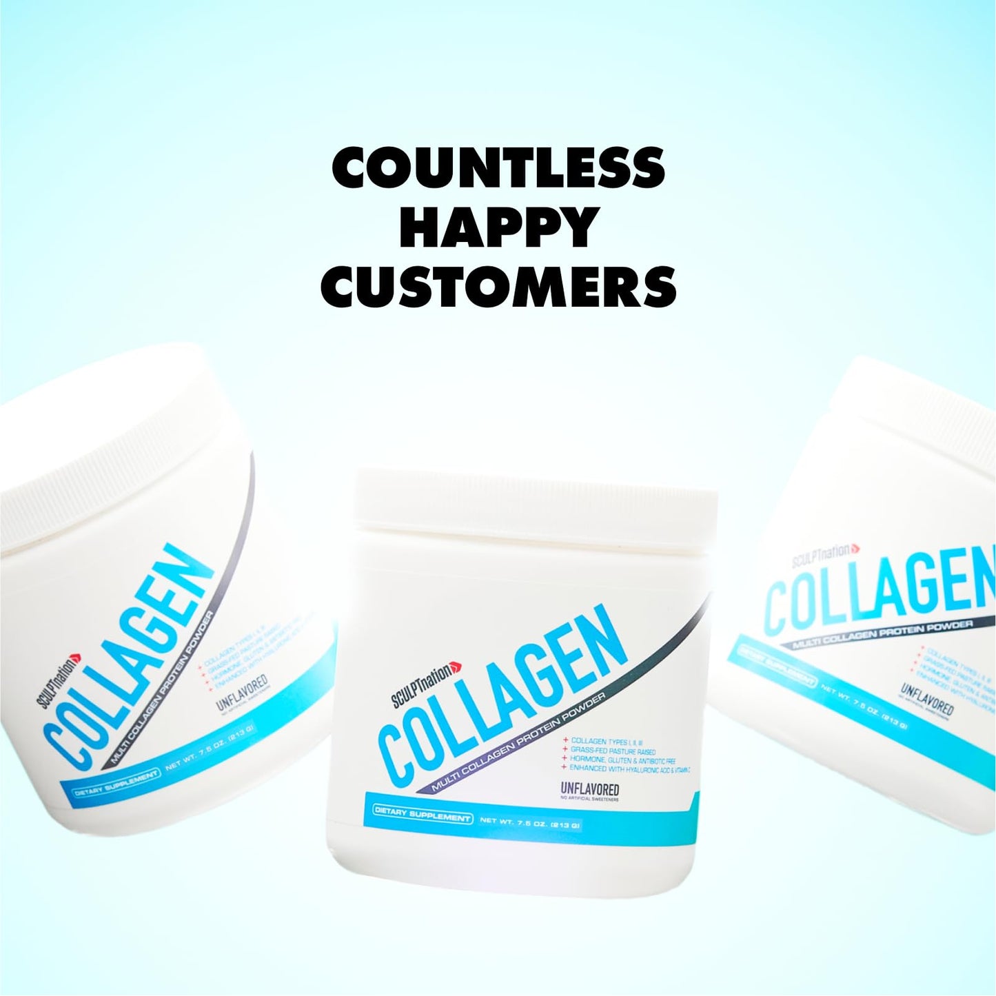 Collagen Peptides by Sculpt Nation (V Shred) – Types I/II/III + Hyaluronic Acid, Unflavored (30 Day Supply)