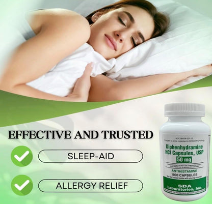 SDA LABORATORIES Diphenhydramine 50mg Allergy Relief — Fast-Acting Indoor & Outdoor Antihistamine, 1000 Count
