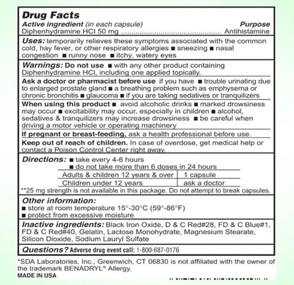 SDA LABORATORIES Diphenhydramine 50mg Allergy Relief — Fast-Acting Indoor & Outdoor Antihistamine, 1000 Count