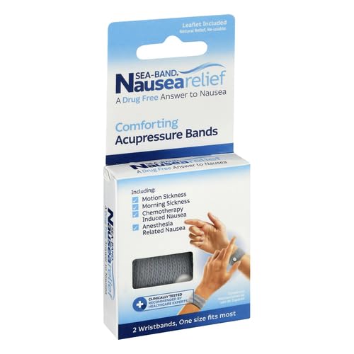 Sea-Band Anti-Nausea Acupressure Wristbands for Motion & Morning Sickness – 1 Pair, Gray