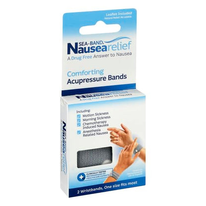 Sea-Band Anti-Nausea Acupressure Wristbands for Motion & Morning Sickness – 1 Pair, Gray