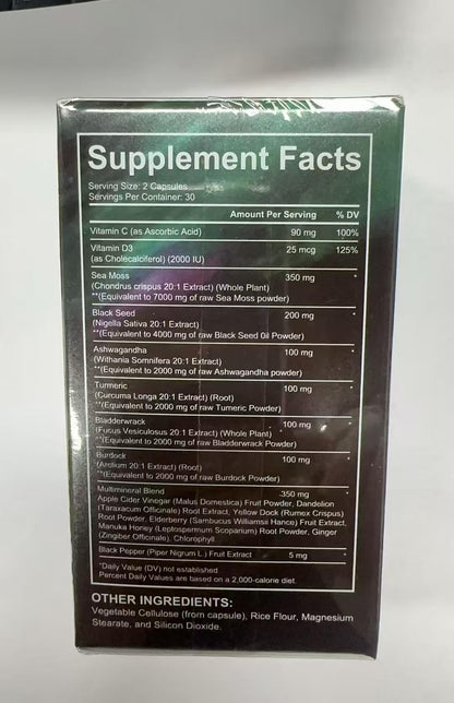 Sea Moss Black Seed Oil Capsule – Ashwagandha & Ginger | Immunity & Energy | 60 Count