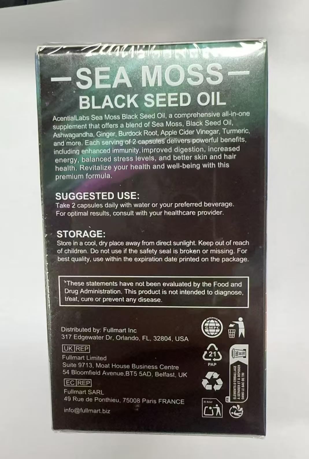 Sea Moss Black Seed Oil Capsule – Ashwagandha & Ginger | Immunity & Energy | 60 Count