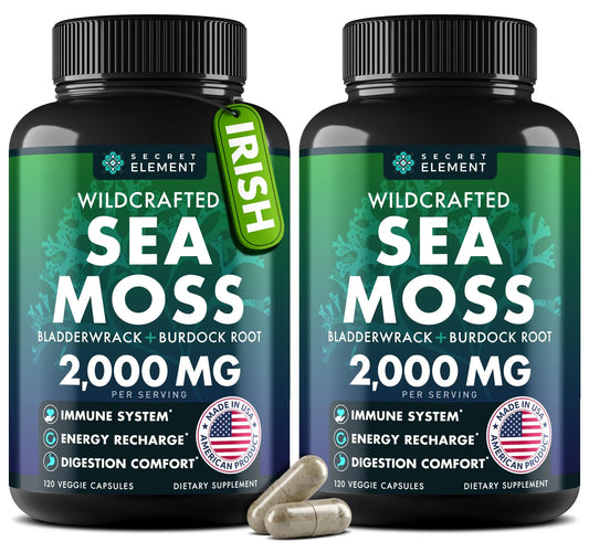 Secret Element Sea Moss Capsules – Irish Sea Moss with Burdock Root, Bladderwrack & Muira Puama for Immunity, Gut, and Energy (2 Pack) BritishVita | Premium UK Vitamins & Wellness Supplements