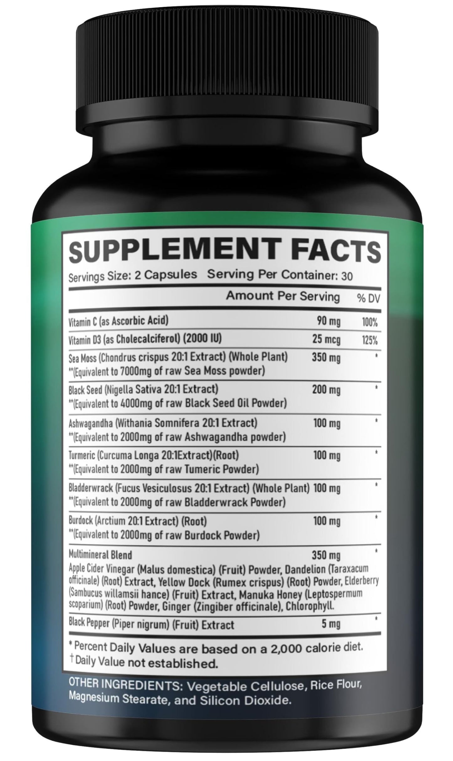 Sea Moss Capsules – Organic Irish Sea Moss with Black Seed Oil, Ashwagandha, Ginger, Turmeric & More (60 Veggie Capsules) for Men & Women