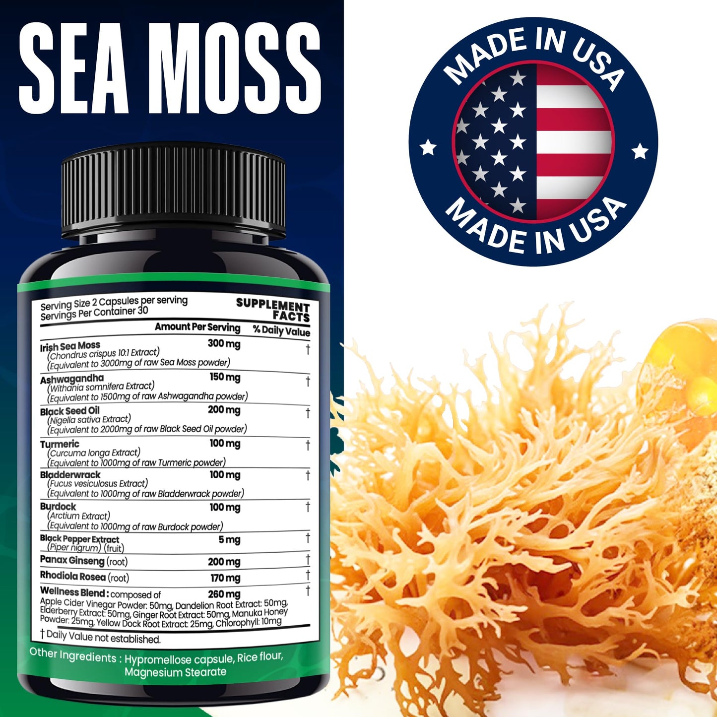 Sea Moss Black Seed Oil Ashwagandha Ginger – All-in-One Irish Sea Moss Capsules