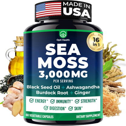 Sea Moss Black Seed Oil Ashwagandha Ginger – All-in-One Irish Sea Moss Capsules