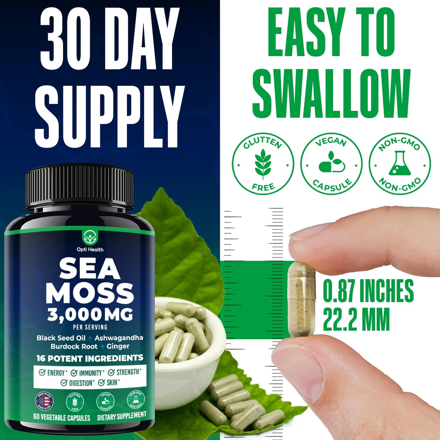 Sea Moss Black Seed Oil Ashwagandha Ginger – All-in-One Irish Sea Moss Capsules