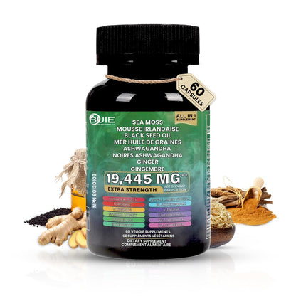Sea Moss Capsules Ginger - 60 Caps | Energy, Immunity & Skin Health | Vegan & Non-GMO