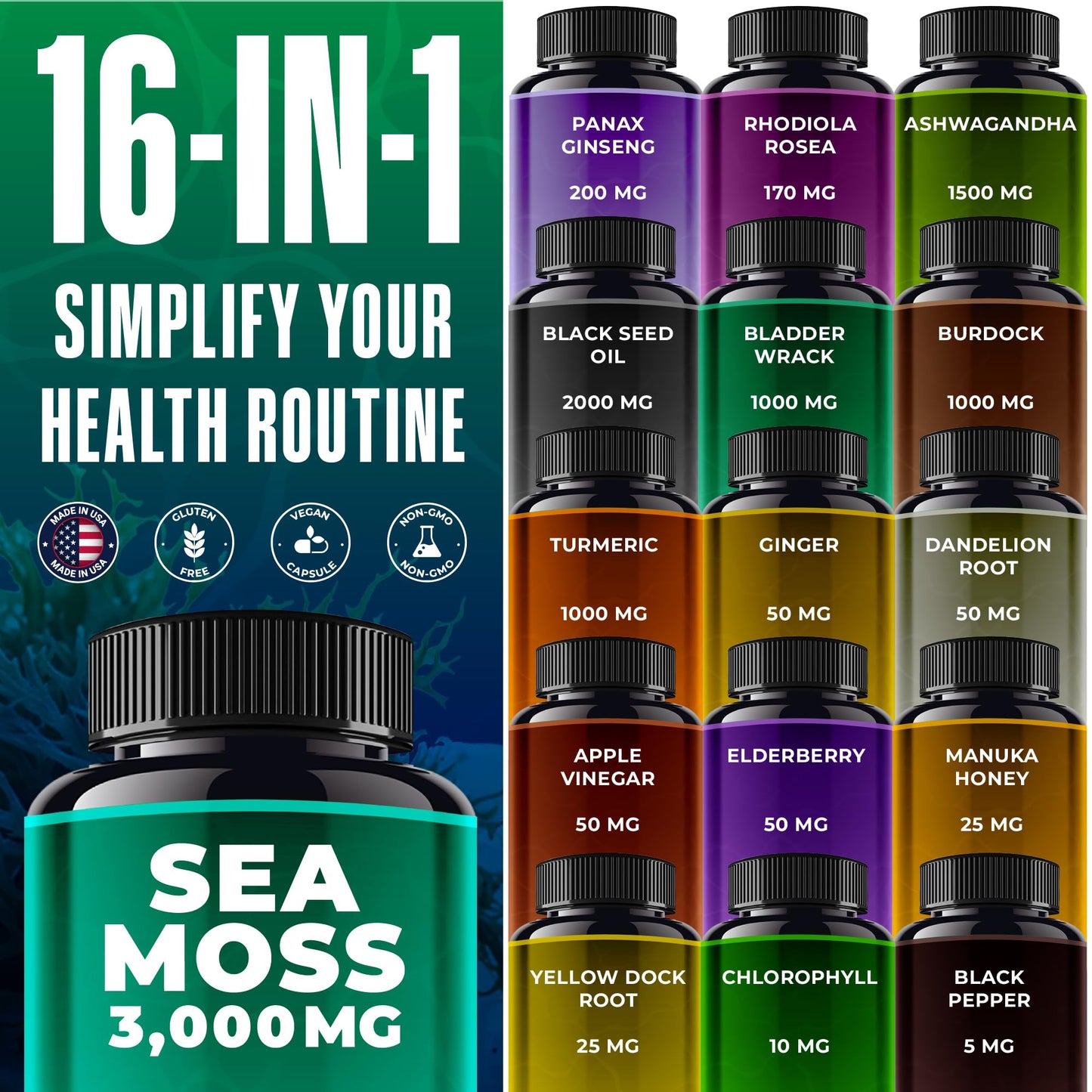 Sea Moss Black Seed Oil Ashwagandha Ginger – All-in-One Irish Sea Moss Capsules