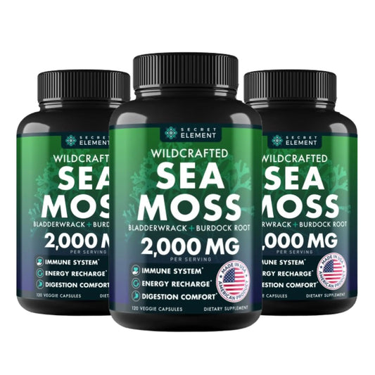 Secret Element Sea Moss Capsules – Irish Sea Moss Advanced with Burdock Root, Bladderwrack & Muira Puama – 120 Capsules (3 Pack) BritishVita | Premium UK Vitamins & Wellness Supplements