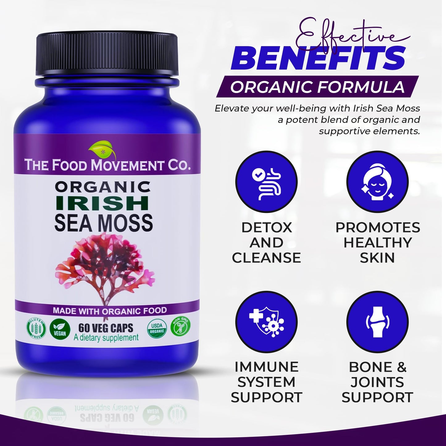 Irish Sea Moss Organic Prebiotic (60 Veg Capsules) – 70+ Trace Minerals
