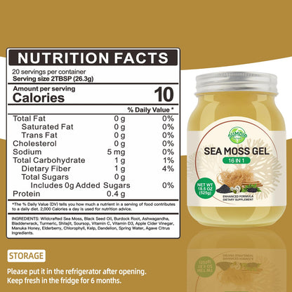 Sea Moss Gel 18.5 oz – 16-in-1 Wildcrafted Irish Seamoss with Black Seed Oil & Ashwagandha