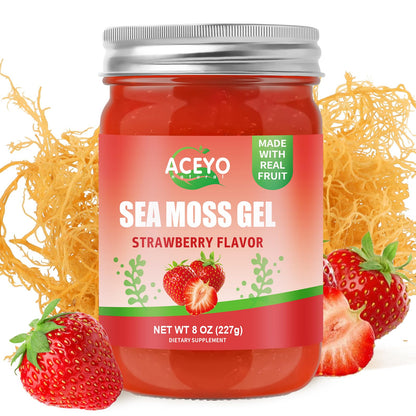 8 oz Natural Sea Moss Gel - Strawberry Flavor | Vegan, Non-GMO, 102 Vitamins